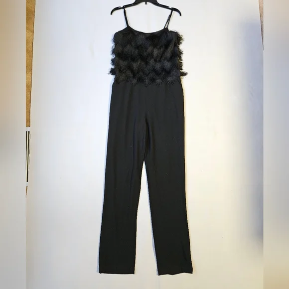 BCBG MazAzria Brianne Eyelash Fringe Jumpsuit Black Size Small - Picture 7 of 16
